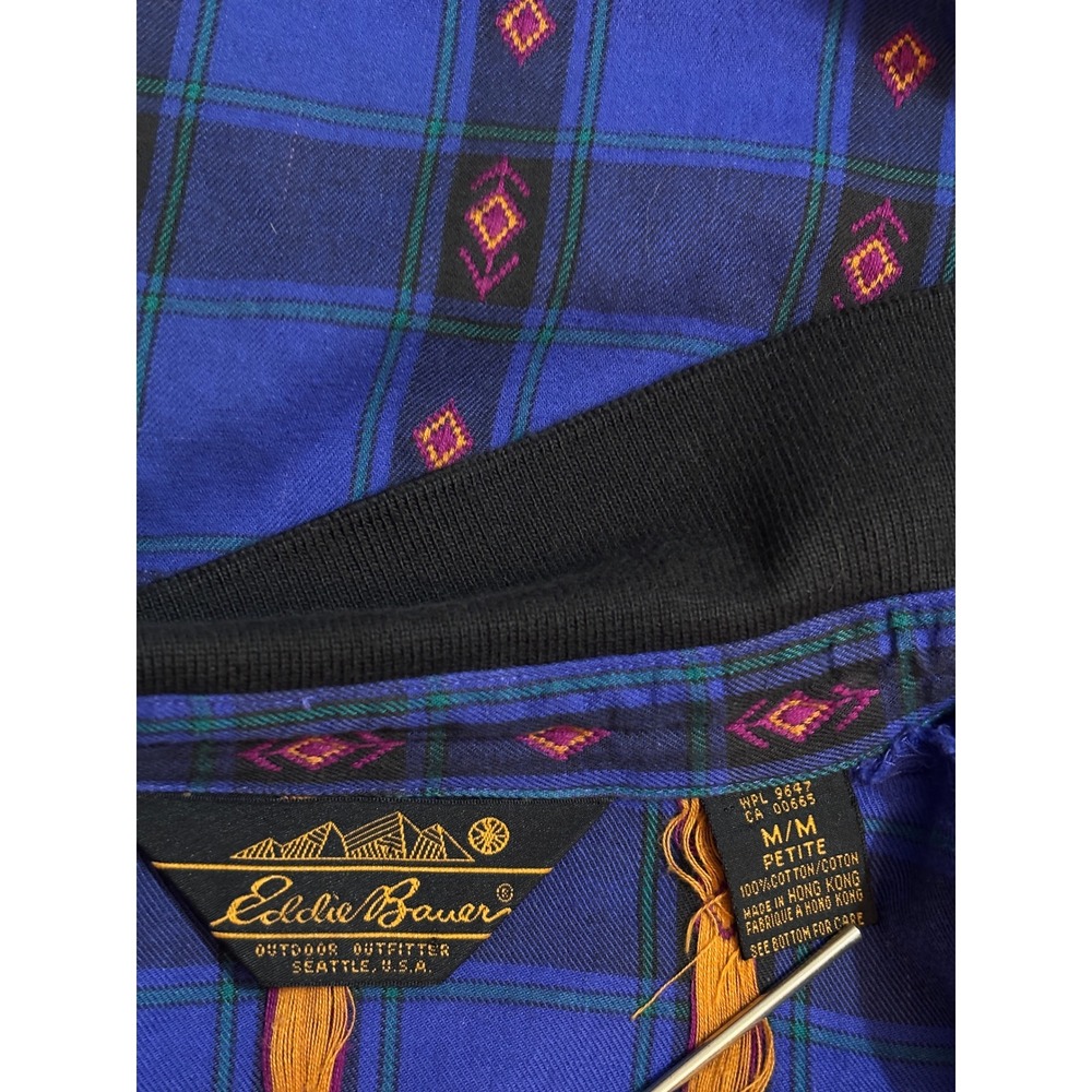Vintage 80s 90s Eddie Bauer Outdoor Seattle Grunge Plaid Geometric Flannel Dress - Picture 8 of 9
